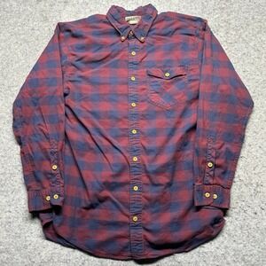 Duluth Trading Co Long Sleeve Button Down Shirt Mens LT Red Plaid Heavyweight